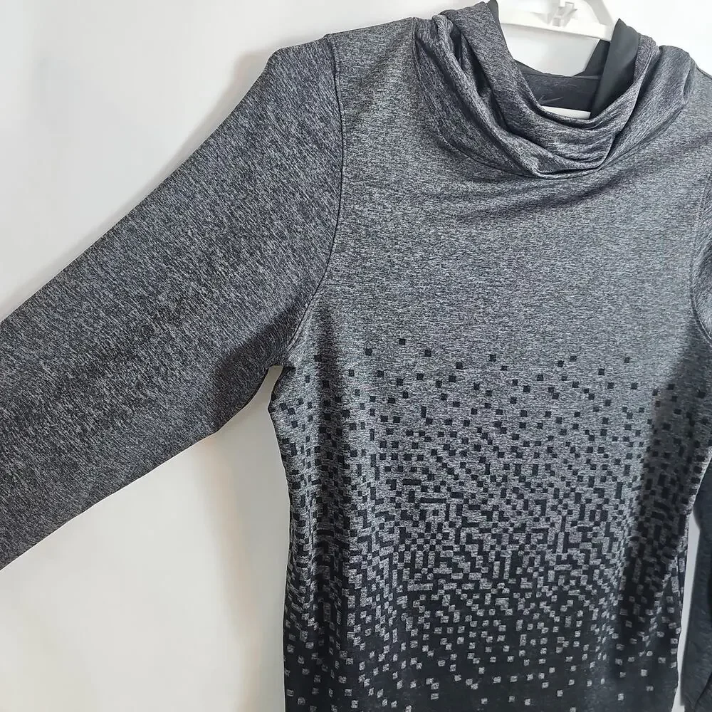 LeBron James + Nike Gray Ombre Pixel Long Sleeve Tee, Cowl Neck, Hoodie Small